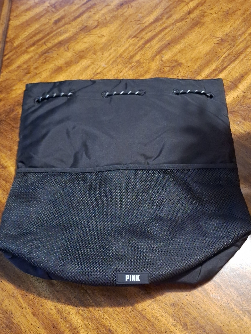 New- PINK Victoria's Secret Black Mesh Drawstring Backpack
